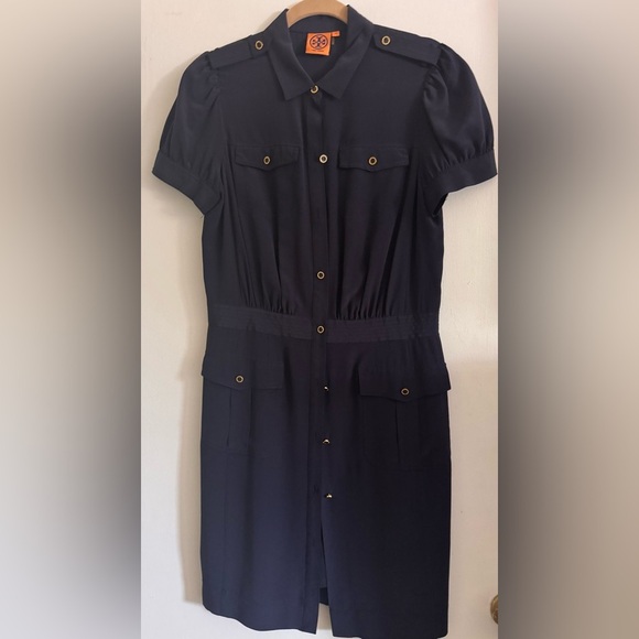 Tory Burch Navy "Gennifer" Utility Silk Dress Size 10 - Picture 2 of 8